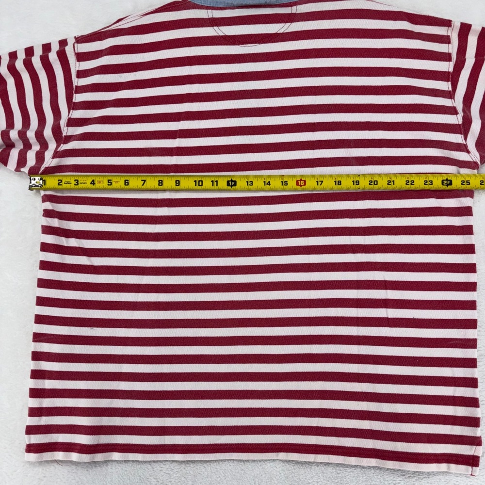 VTG LL Bean Casco Bay Men Large Red White Striped Cotton Polo Shirt L732 Portuga - Picture 6 of 10